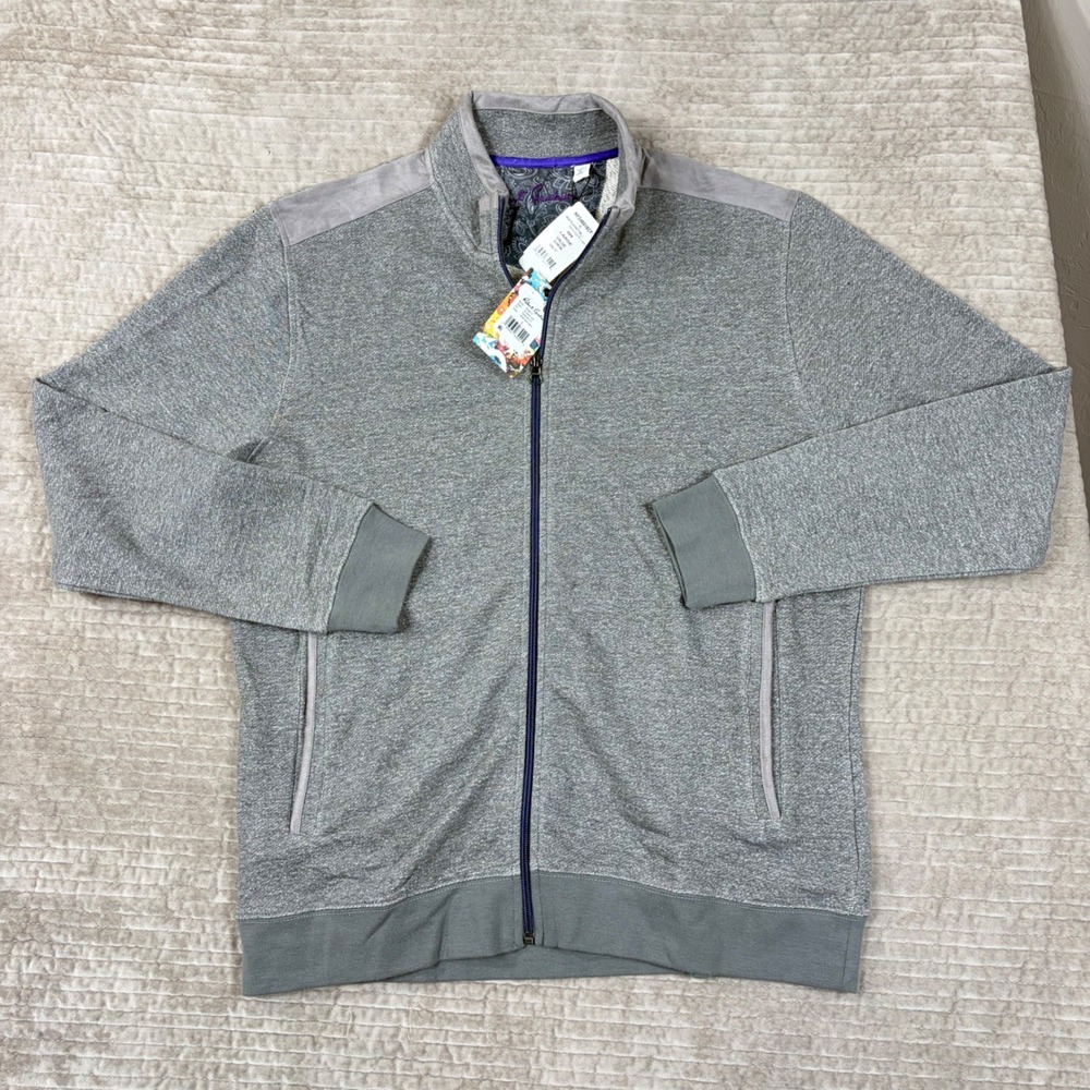 Robert Graham Renato Knit Jacket Grey Full Zip Cotton Mens Large RF246015CF